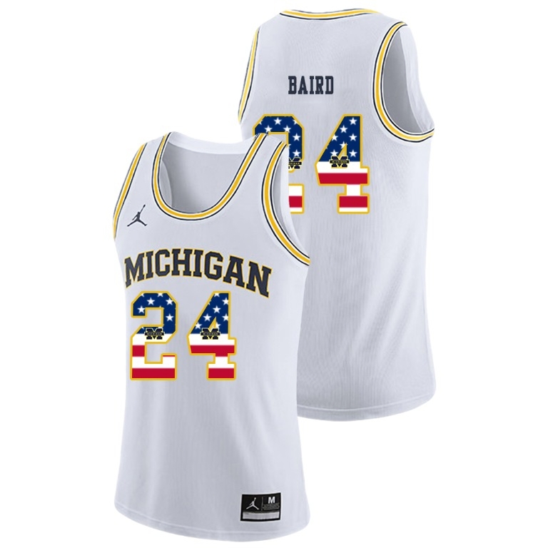 Michigan Wolverines Men's NCAA C.J. Baird #24 White Jordan Brand USA Flag College Basketball Jersey IUX2549IJ
